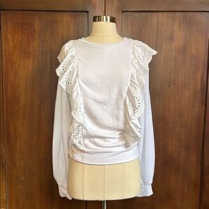White Eyelet Ruffle Sweatshirt M